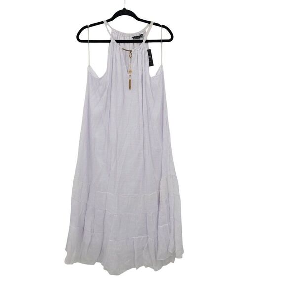Womens White Gauze Halter Maxi Dress Plus Sz 2X Lightweight Ruffled Summer Boho - Picture 2 of 10